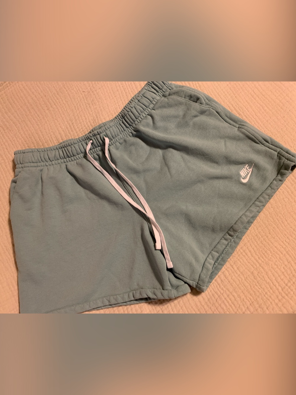 Nike Women’s Sage Green Fleece Athletic Shorts with White uLogo